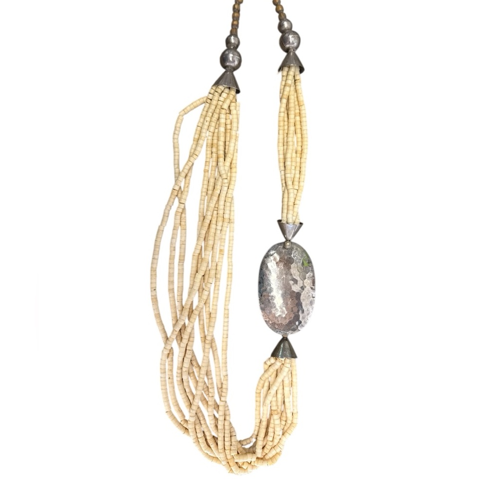 Vintage Silver and Cream Beaded Necklace